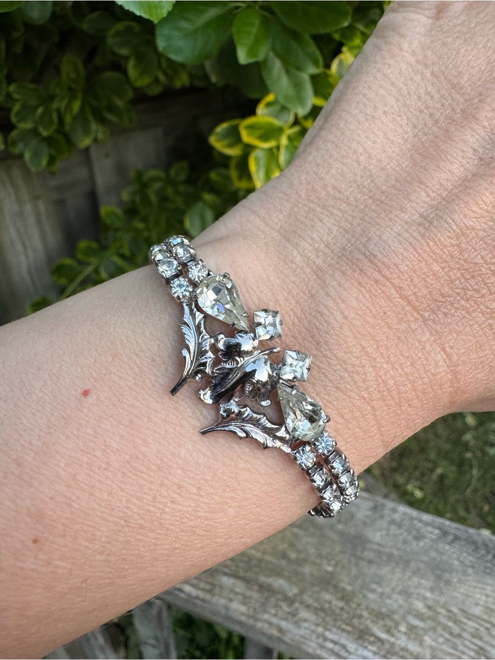 Vintage Silver Tone Rhinestone Bracelet - Women's Jewelry